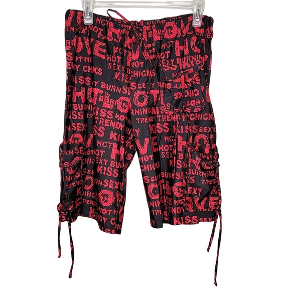TurboWear Pants - TurboWear Shorts Womens Size M Black Red Stretch Cargo Baggy‎ Dance Hot Kiss y2k